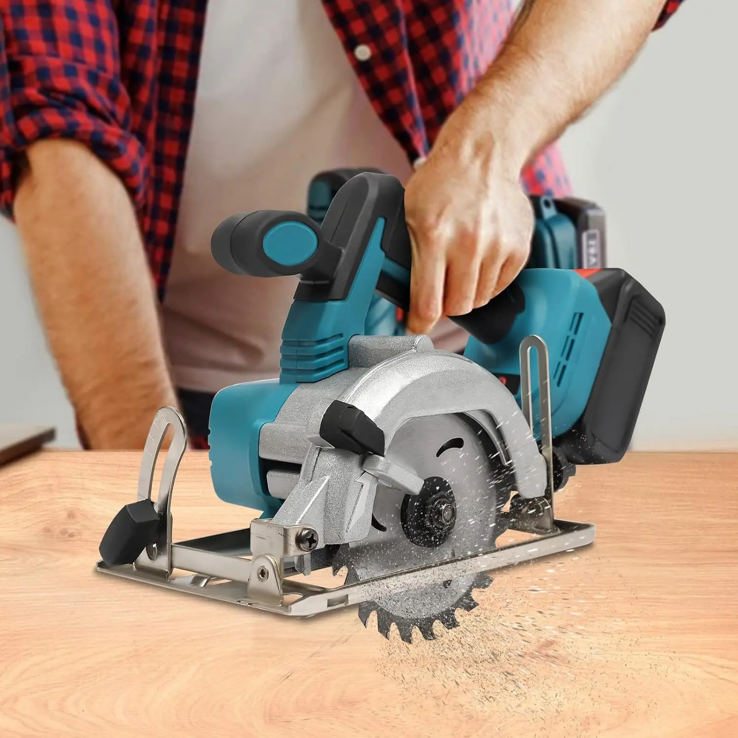 Cordless Electric Circular Saw With 4.0ah Battery, 4000rpm, 0-45° Bevel Cutting, 125mm/4.9