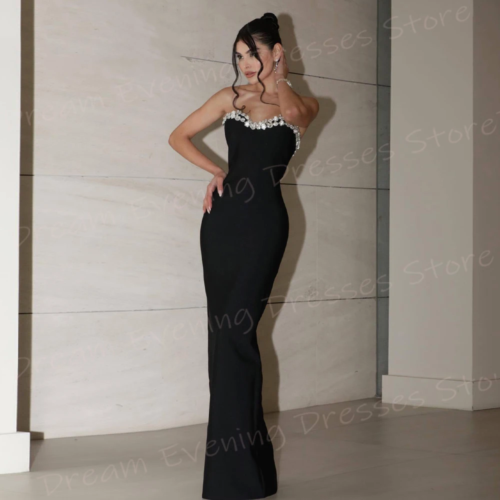 

Fascinating Black Mermaid Classic Women's Evening Dresses Elegant Strapless Prom Gowns Sexy Sleeveless Beaded Vestido De Noche