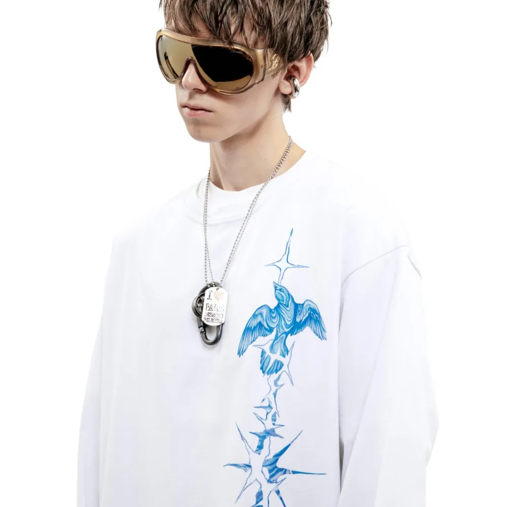 Oversized Men's Clothing Streetwear Bright Side Print Autumn Hip Hop Korean Long Sleeve Y2k Top Tee Cotton Graphic Unisex Tshirt image 2