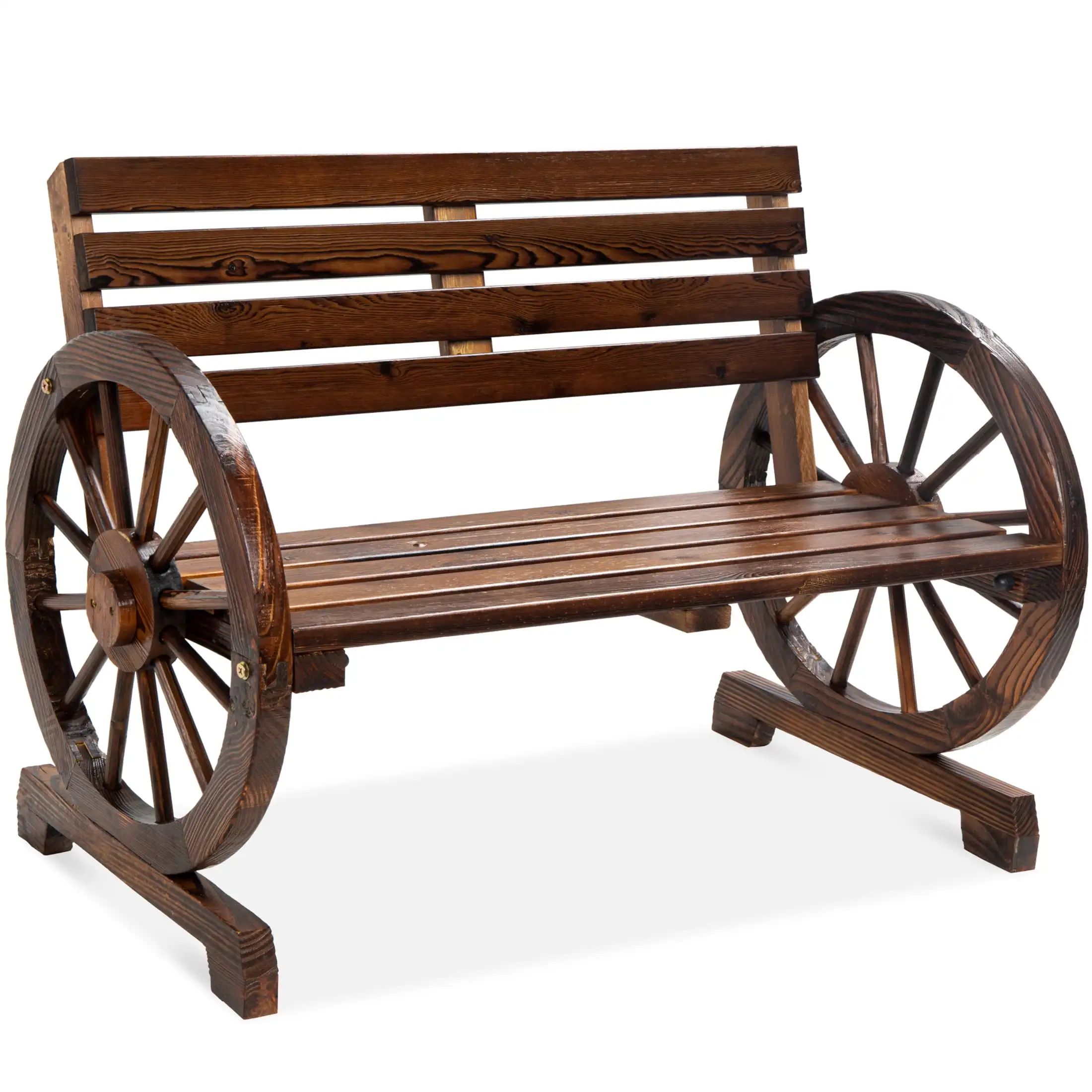 

41-Inch Fir Wood Garden Bench, 350 lbs Capacity, Rustic Wagon Wheel Design, Ideal for Outdoor Relaxation