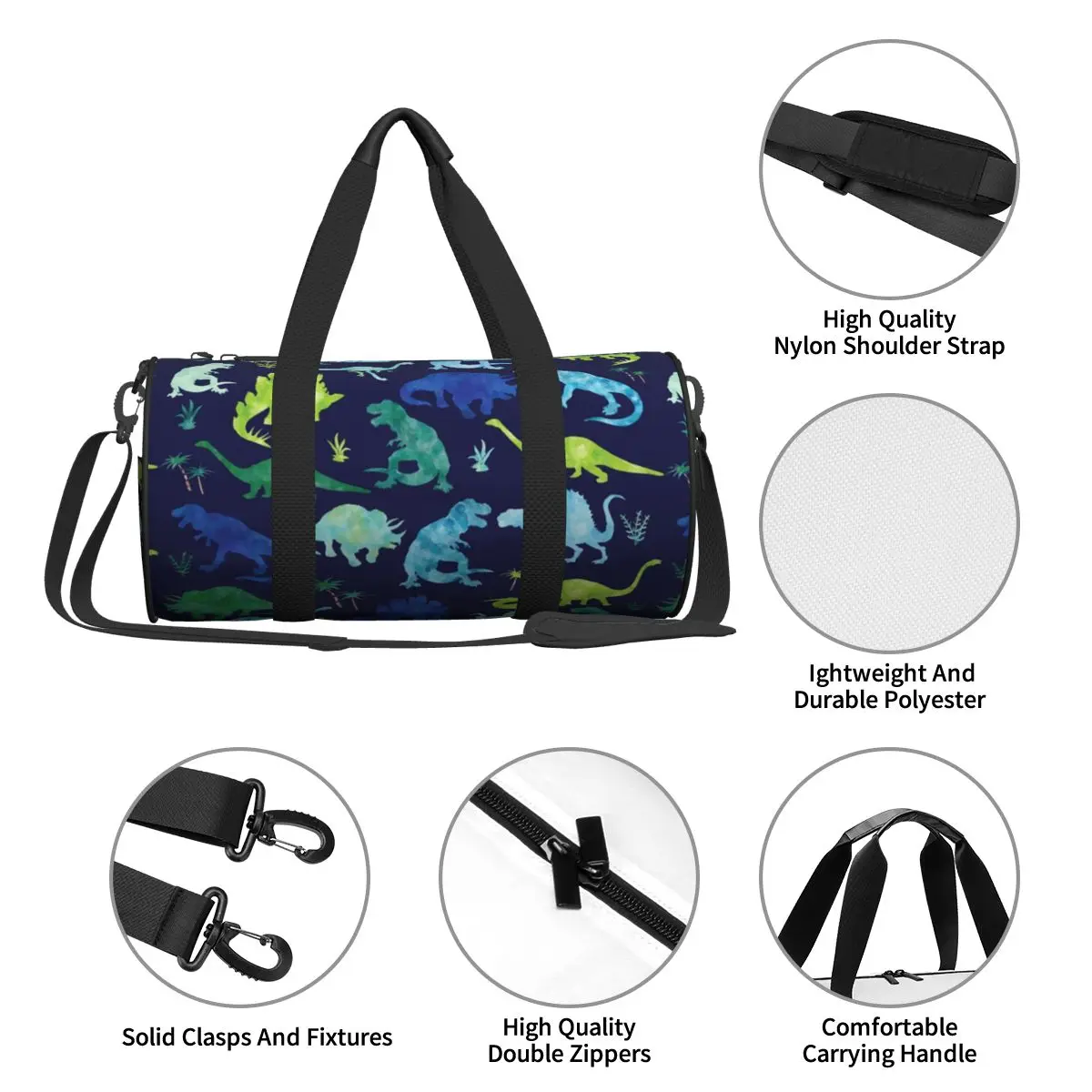 Saco de viagem impermeável Dino Pattern para homens, Saco de ginástica grande, Bolsa impressa aquarela dinossauro, Engraçado Training Sports Bag