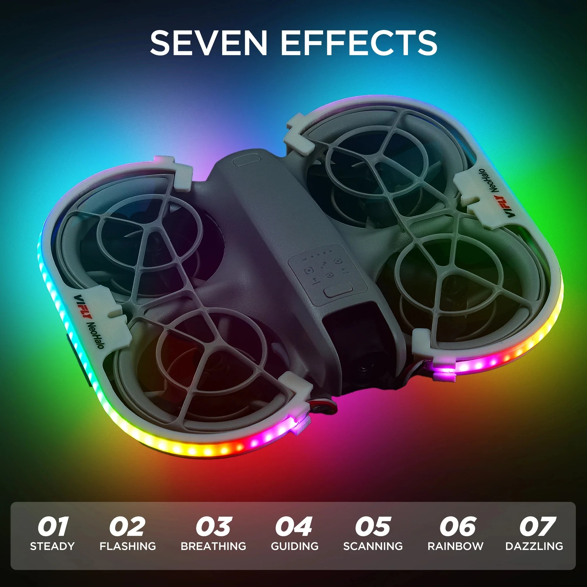 Faixa de luz LED VIFLY NeoHalo para modos dinâmicos multicoloridos DJI Neo traz shows de voo noturno épico