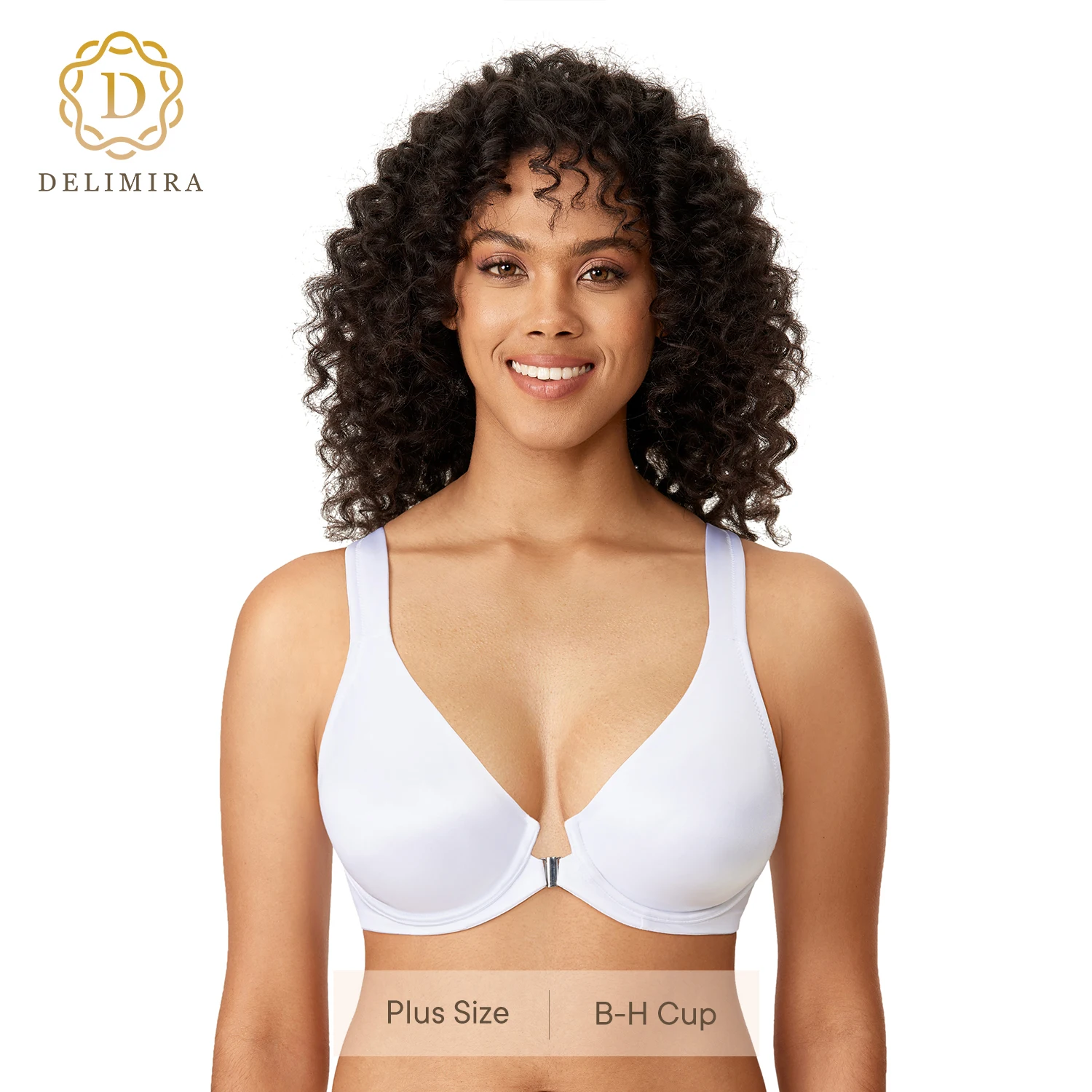 DELIMIRA Women\'s Seamless Front Closure Bra Racerback Plunge Underwire Unlined Bras Plus Size D DD E F G H