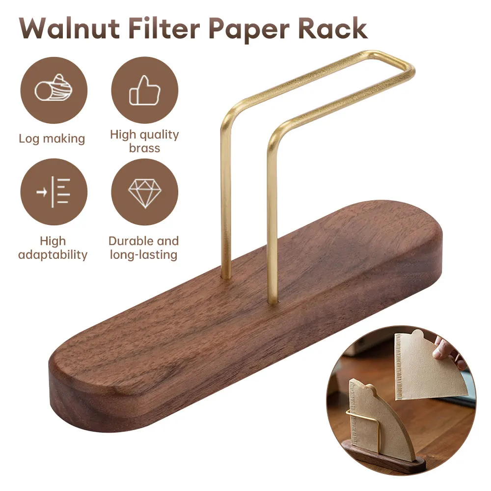 Walnut Filter Paper Rack Holder Coffee Accessories Stand Capacity Of 60 Pcs Paper Storage Durable For Fan Shape V Shape