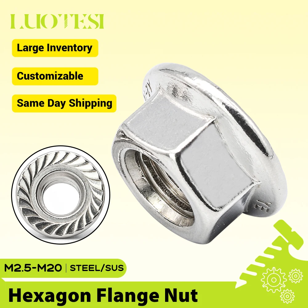 Hexagon Hex Head Flange Nut 201/204/316 Stainless Steel Nickel/Zinc Plated M3 M4 M5 M6 M8 M10 Serrated Spinlock Flange Locknut