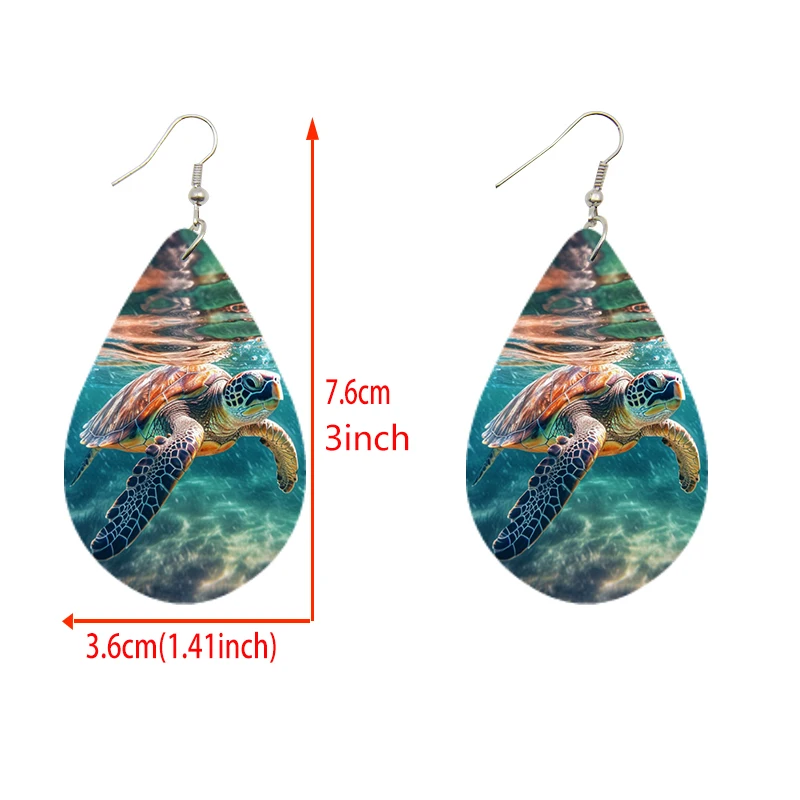 SOMESOOR-pendientes de madera con estampado de Animal marino, aretes en forma de lágrima, diseño de estrella de mar, Tortuga, caballito de mar,