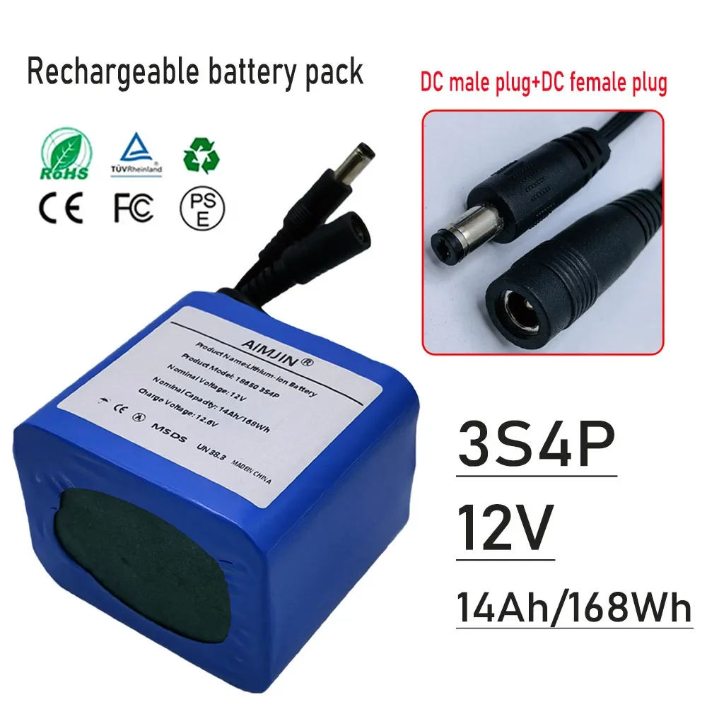 

Аккумулятор для рыбалки 12В 3S4P 14Ач, портативный литий-ионный аккумуляторный блок 12В, емкость 12.6В, для камеры/монитора + зарядное устройство