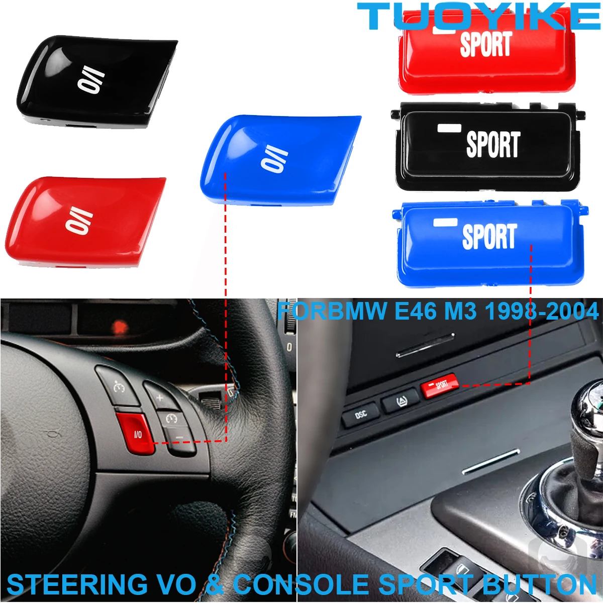 ABS Auto Lenkrad VO Push Schlüssel Schalter Taste Trim Zentrale Konsole SPORT Taste Ersetzen ROT Für BMW 3-serie E46 M3 1998-2004