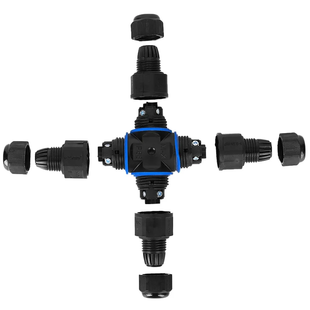 

4‑Way Electrical Cable Connector IP68 13A/250V Junction Box Brass Nickels Plated Black Electric Terminal Outdoor Lighting