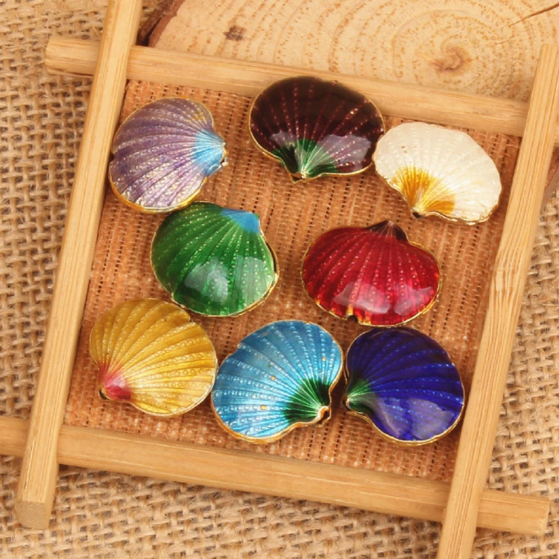 10pcs Chinese Enamel Shells Beads for Jewelry Making Findings Cloisonne DIY Bead Charm Accessories Earrings Necklace Pendant