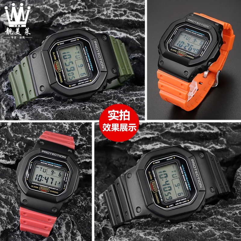 สายนาฬิกาข้อมือซิลิโคนเรซินสำหรับ Casio ขนาดเล็กนาฬิกาสีดำ DW-5600 DW5610 GW-B5600 GW-5000 GA2100ยางสายนาฬิกา16มม.