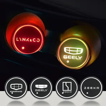 자동차 물컵 병 램프 자동 거치대 매트 패드 발광 코스터, Geely Atlas Coolray Tugella Lynk & Co Cyan Zeekr 001 003 009 