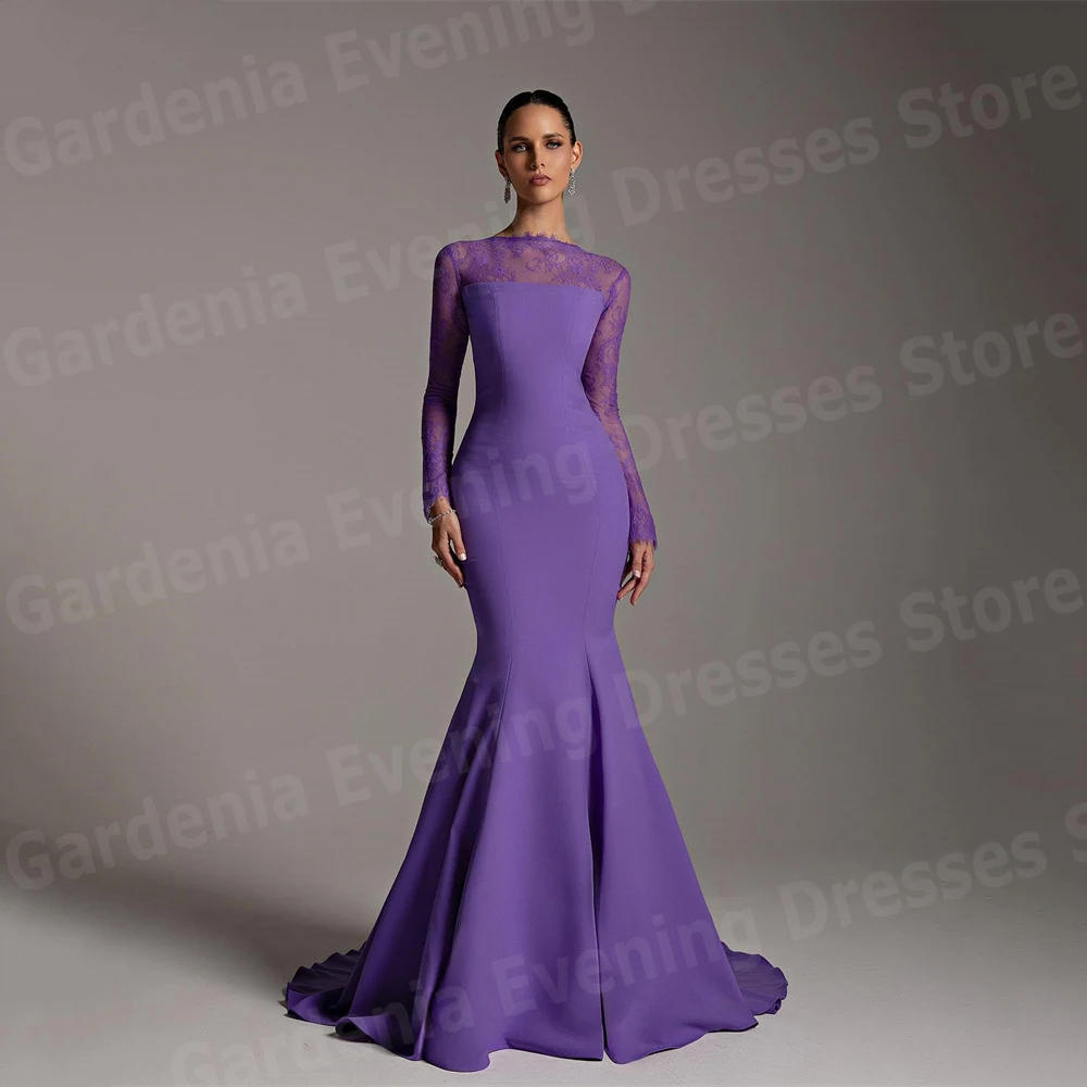 

Simple Mermaid Women's Evening Dresses Long Sleeved Abendkleider Hochzeit Prom Gowns Lace Vestidos De Fiesta Party Customized