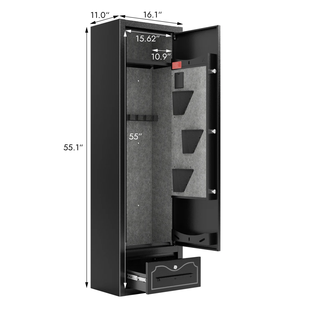 8-Gun Rifle Safe: Holds Rifles/Pistols/Shotguns, Digital Lock, Removable Shelf, Scoped Rack & Drawer