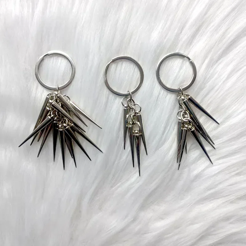 2025 Punk Style Keychain Trendy Cool Spiky Cone Shaped Keyring Hip Hop Pendant Simple Design Plastic Material from China