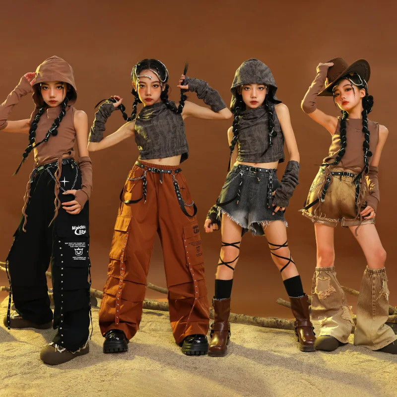 

Kpop Jazz Stage Costume Girl Group Hip Hop Dance Wear Hoodie Top Shorts Cargo Pants Stage Show Outfit Black Women 2025