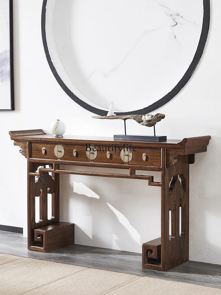 

13New Chinese Style Solid Wood Classical Altar Entrance Foyer Pieces Storage Living Room Display Cabinet Old Elm Desk