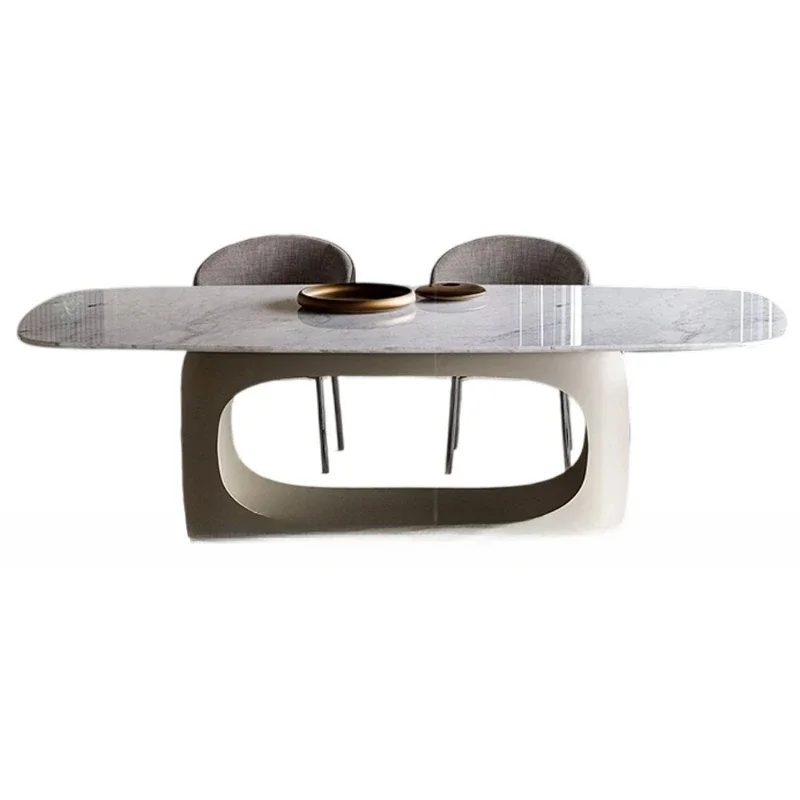 

Italian minimalist retractable rock slab dining table household modern light luxury dining table and chair combination