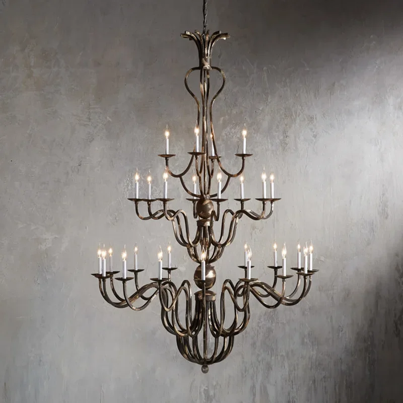 European retro wrought iron chandelier, baroque villa living room hotel creative castle lamp