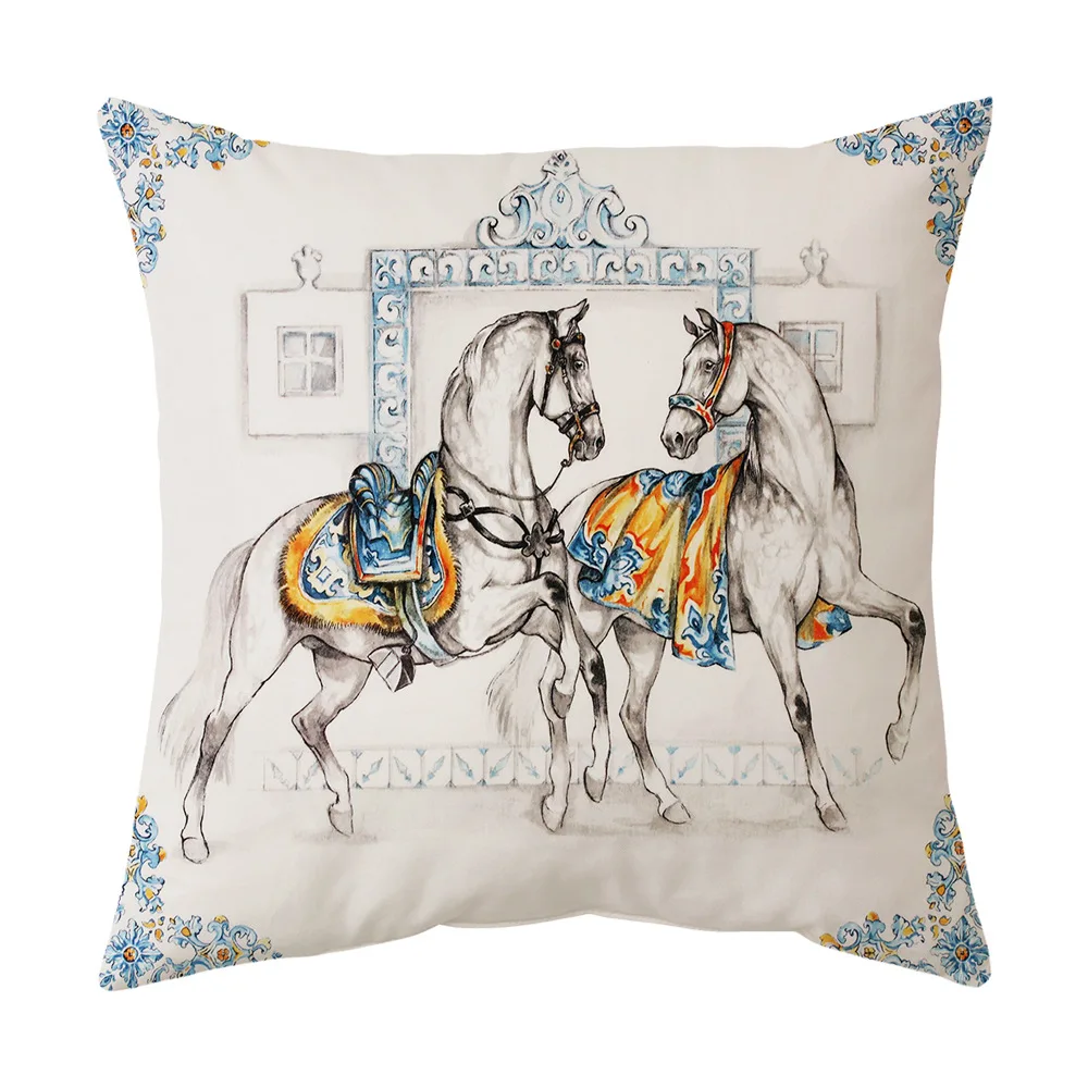 45x45cm Horse Printed Cushion Cover Luxury Decor Home Throw Pillow Case PIllowcase for Living Room Sofa Seat Housse De Coussin