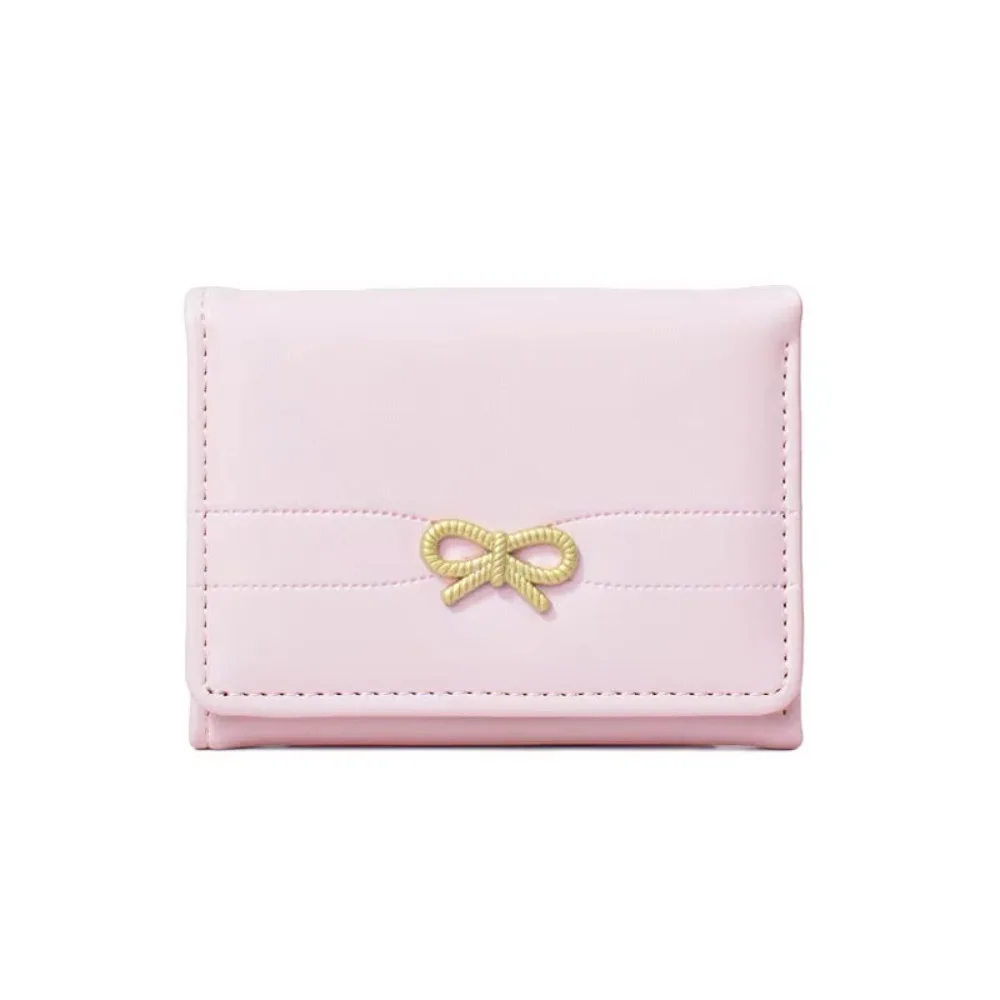 

Korean Style Mini Portable Purse Bow Lightweight Portable Card Holder Solid Color Multifunctional Card Organizer