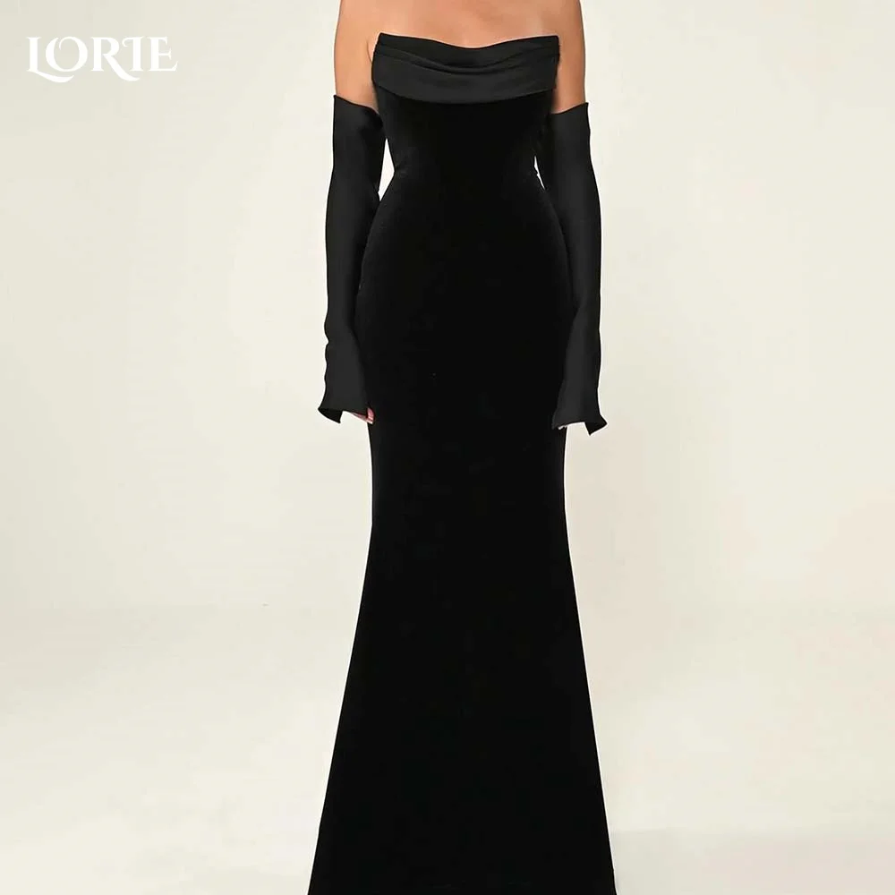 

LORIE Strapless Mermaid Evening Dress Black Velvet Ruched Party Dress Elegant Prom Dress Long Sleeve Party Gowns Customized