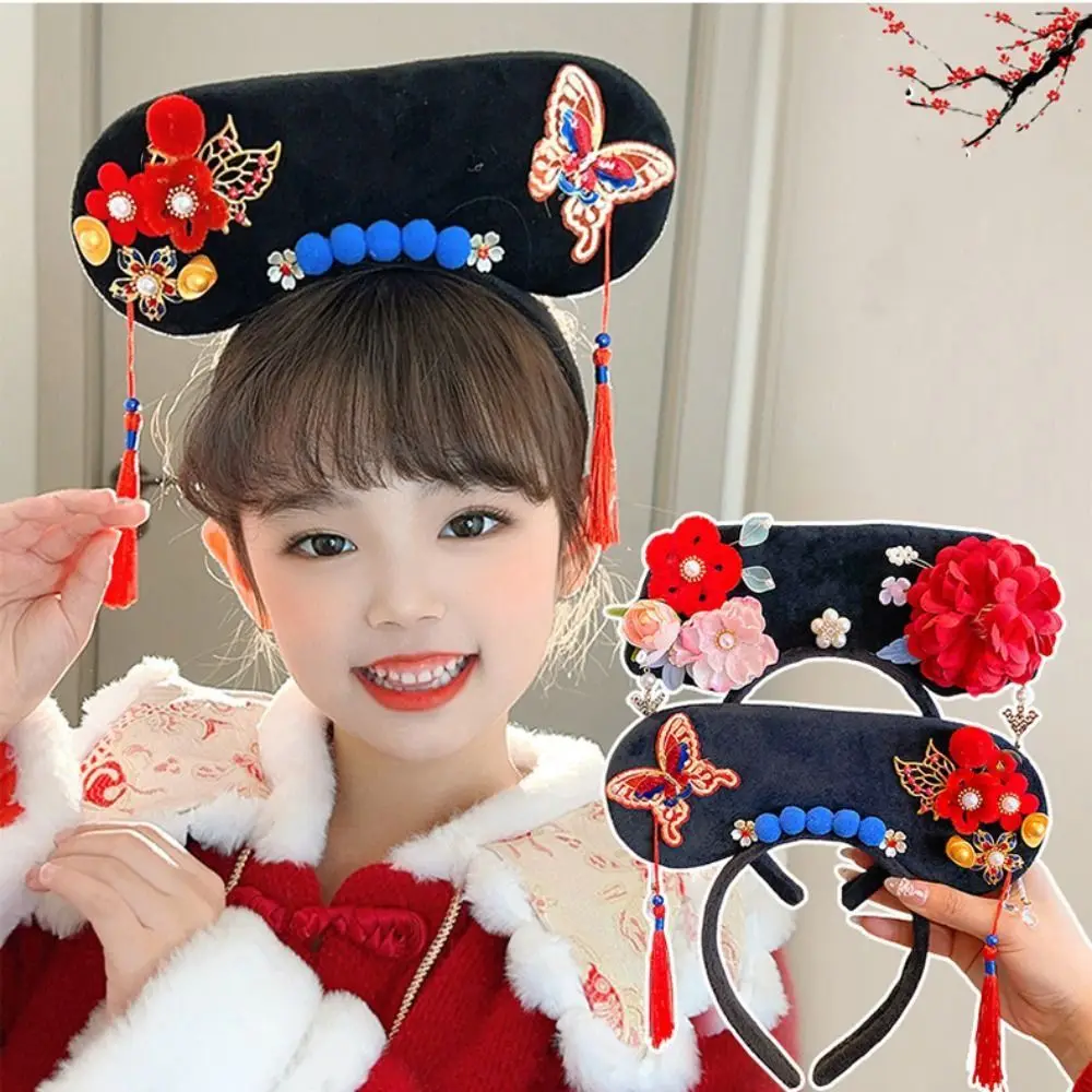 

Flower Chinese Style Headwear Snake Year Velvet Bow Ancient Style Gege Headband Lion Dance Antique Hair Band Hanfu Headwear