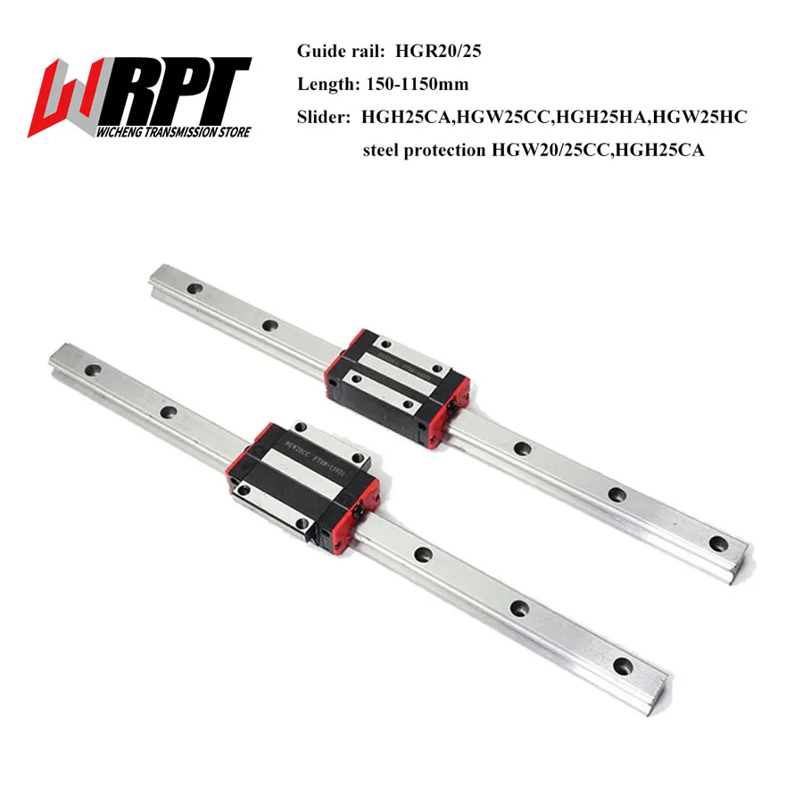 

Linear Guide Rail 2PCS HGR20 HGR25 150-1150mm+2PCS HGH25CA HGW25CC HGH25HA HGW25HC Slider Carriages For CNC Transmission Printer