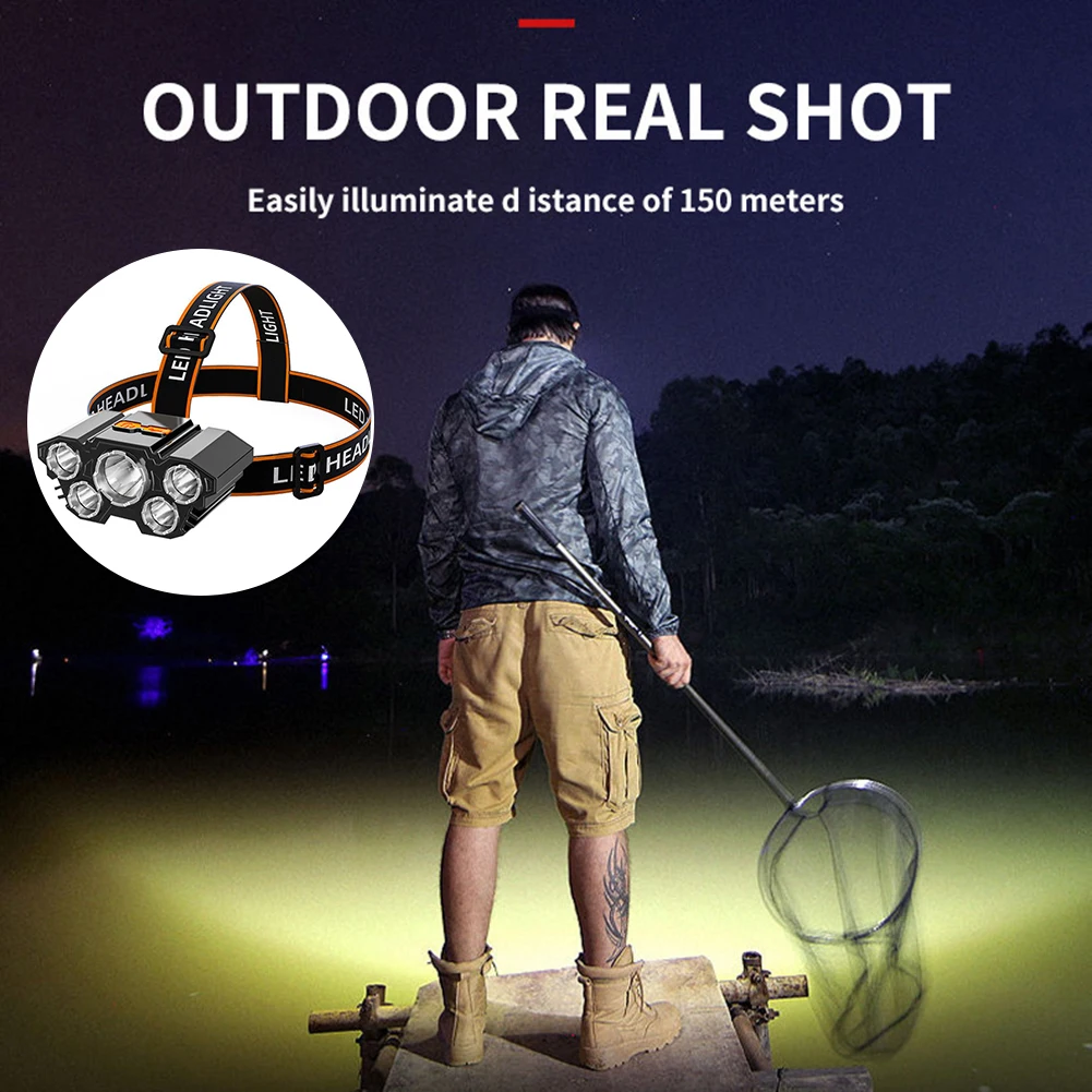 Rechargeable Head Flashlight,5 Leds Headlamp,Portable Waterproof Flashlight Lantern,3 Mode Lighting Headlamp,For Night Work