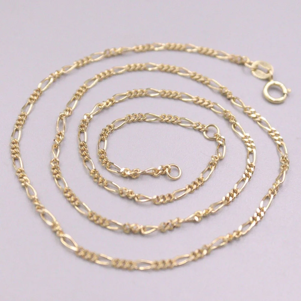 

Pure 18K Yellow Gold Chain 2mmW Solid Curb Figaro Necklace Spring Clasp Women Lucky Gift