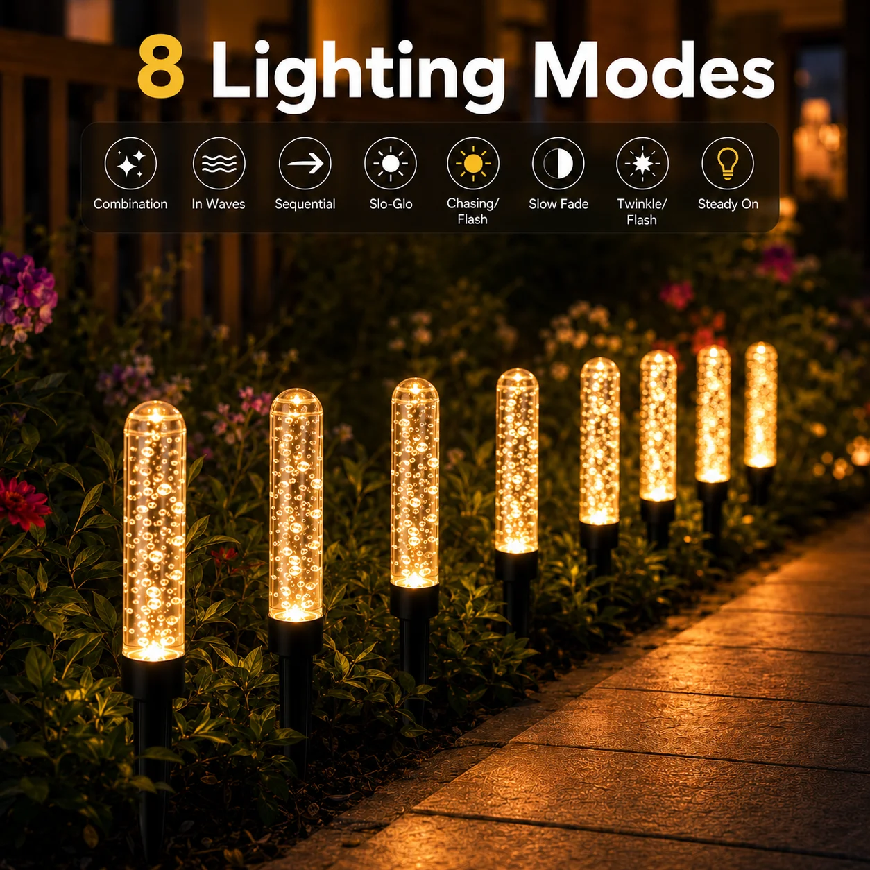 Solar Garden Lights Bubble Stick Pathway Stake Lights 10/20LED White Warm Multicolor for Lawn Patio Yard Christmas Decor
