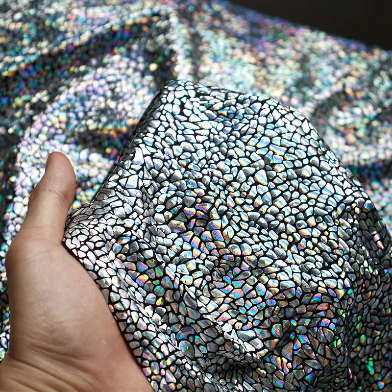 

Иридесцентная ткань с лазерным покрытием, четырехсторонняя эластичная блестящая ткань для шитья юбок, платьев, одежды, купальников, сценического декора