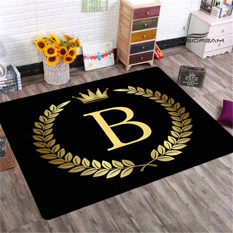 Alfombra con estampado de letras de corona dorada, alfombra antideslizante de moda para sala de estar y dormitorio, accesorio de fotografía, regalo de cumpleaños