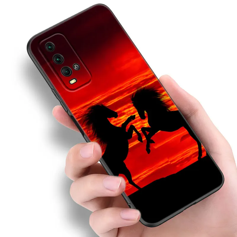 Horse Animal Black Silicone Phone Case For Xiaomi Redmi 11 Prime 11A 12C 13C A1 A2 + 12 4G 10 5G 8A 9A 10A 9C 10C 9i 12R Note 9T