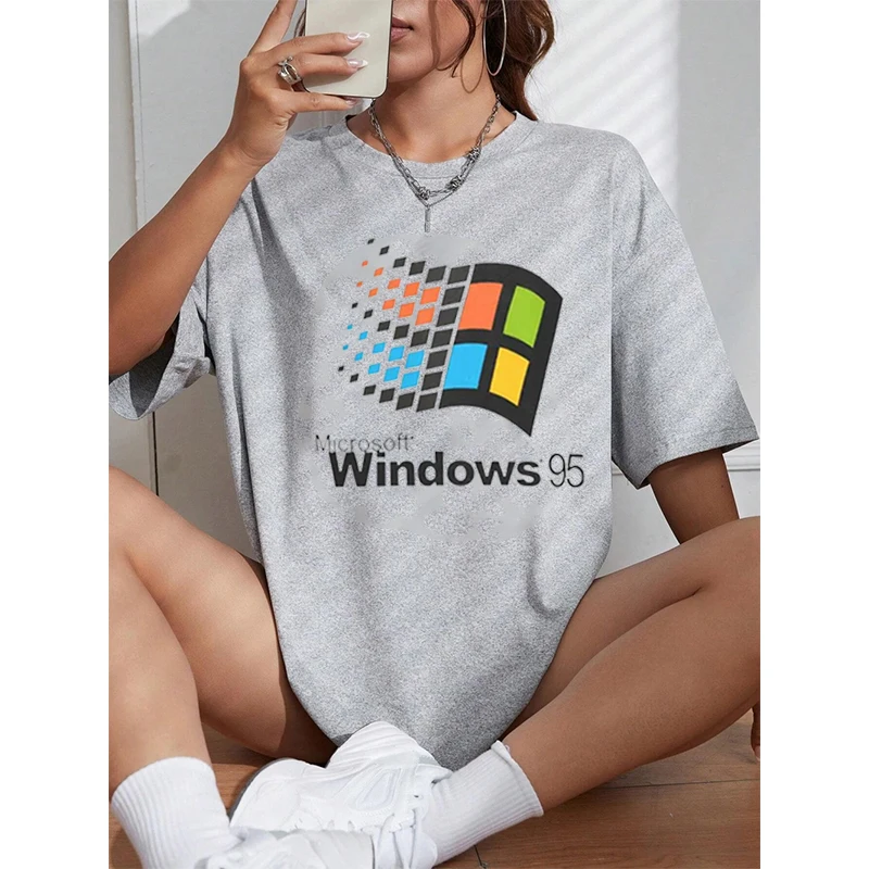 Windows 95 Vaporwave T Shirt Men Women's Crewneck 100% Cotton Windows 95 Classic Computer System Tee Shirts Summer Short Sleeve