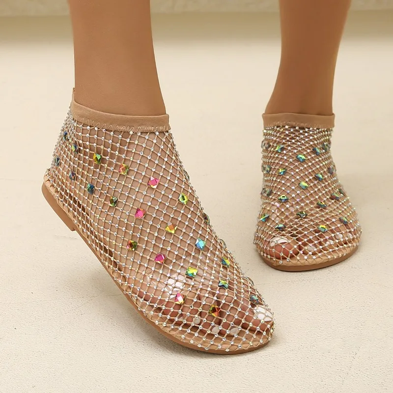 Slip-on Mesh Modern Sandals Low Heel Flat with Female Shoes on Sale 2024 Fashion Solid Bling Cover Heel Concise Women\'s Sandals