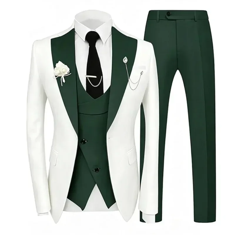 Formeller Herrenanzug 3-teiliges Set Bräutigam Hochzeits-Smoking Slim Fit Jacke Weste Hose Formelle Partykleidung Maßgeschneiderte Kleidung Herrenanzüge – Detail 4