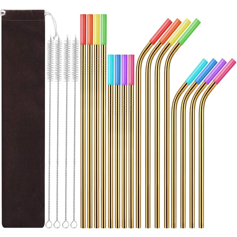 

Premium Titanium-Plated Color Stainless Steel Straw Package with Silicone Mouth - The Ultimate Eco-Friendly Solution for Sippin