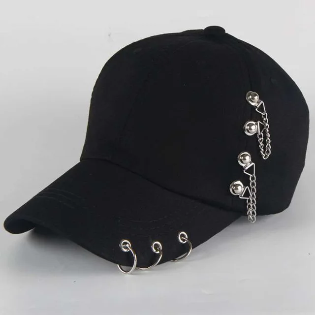1pc Women Gothic Metal Rings Chain Decor Baseball Hat Trendy Hip Hop Adjustable Casual Street Sports Visor Cap