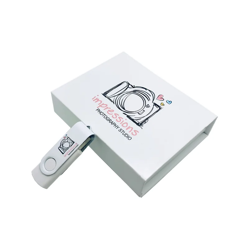 Free Custom Color Printing LOGO White Metal Rotate USB2.0 Flash Drive 4GB 8GB 16GB 32GB 64GB 128GB with White Box