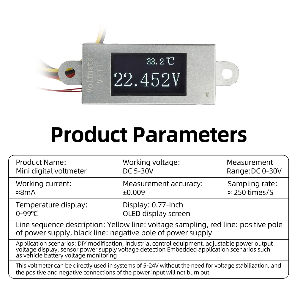Ultradünnes Mini-Digital-Voltmeter DC5-30V 0,5 Zoll OLED-Display Voltmeter Temperatursensor NTC-Sonde 1-6S Spannungsüberwachung – Detail 4