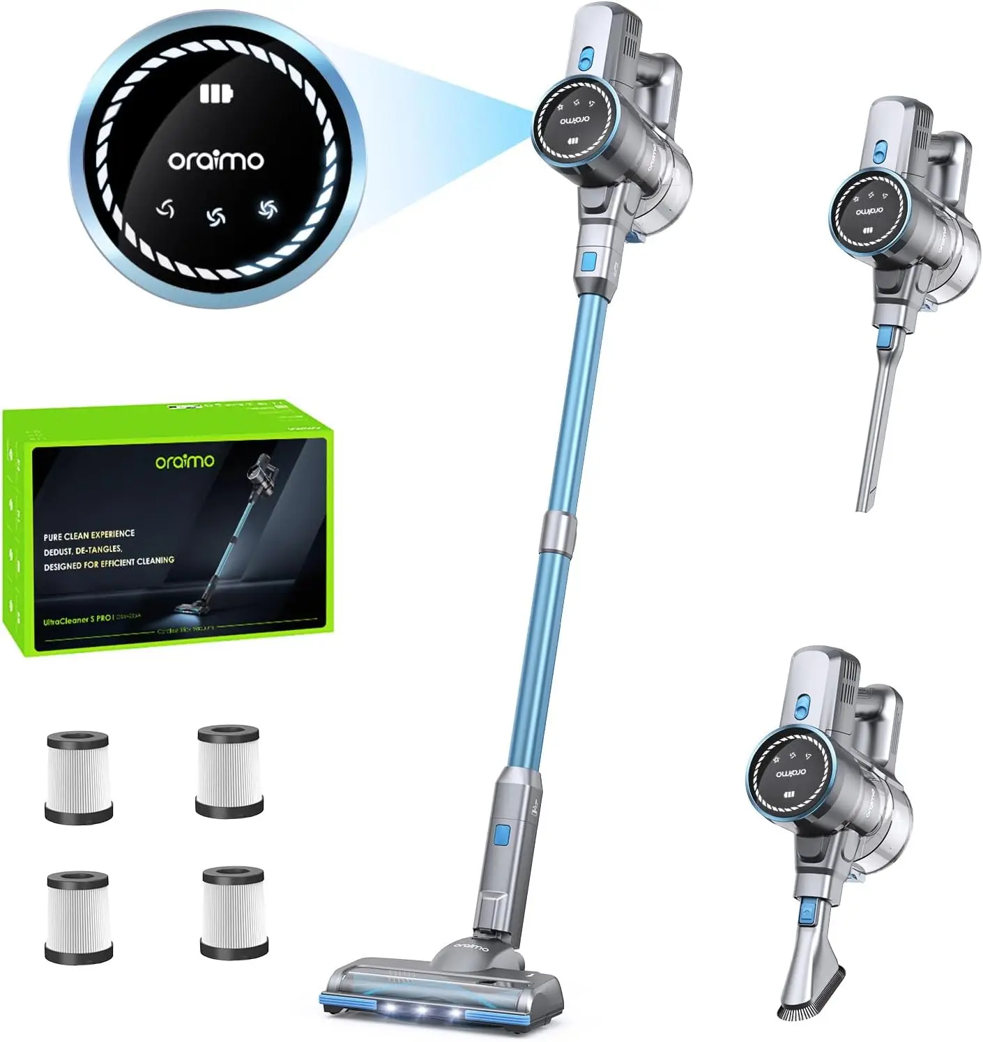 

Cordless Vacuum Cleaner, 45 Mins Max Runtime, Stick Vacuum 270W/ 24Kpa, LED Display with Battery Indicator, 3 Power Suction, Sel