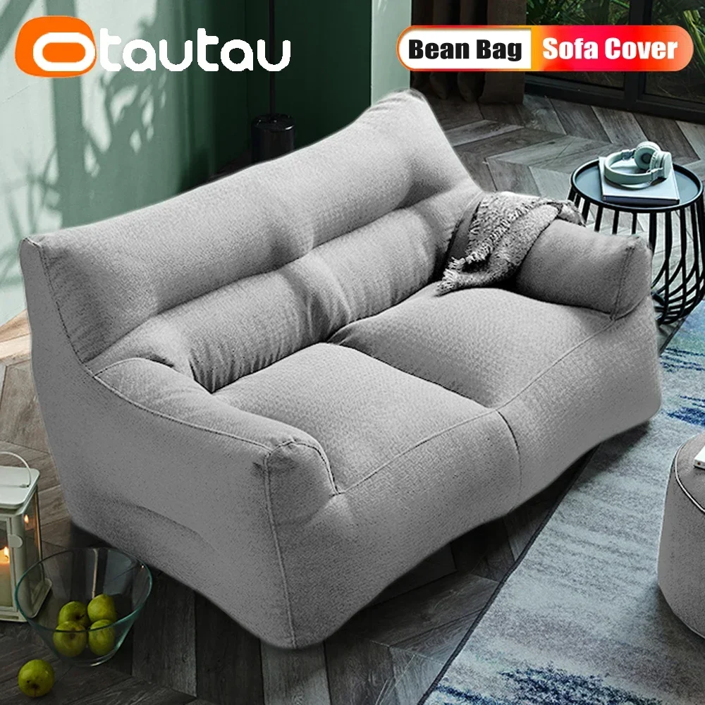 OTAUTAU 2-seat Cotton Bean Bag Cover No Filler Waterproof Beanbag Pouf Couch Chaise Lounge Sofa Bed Frameless Furniture SF068