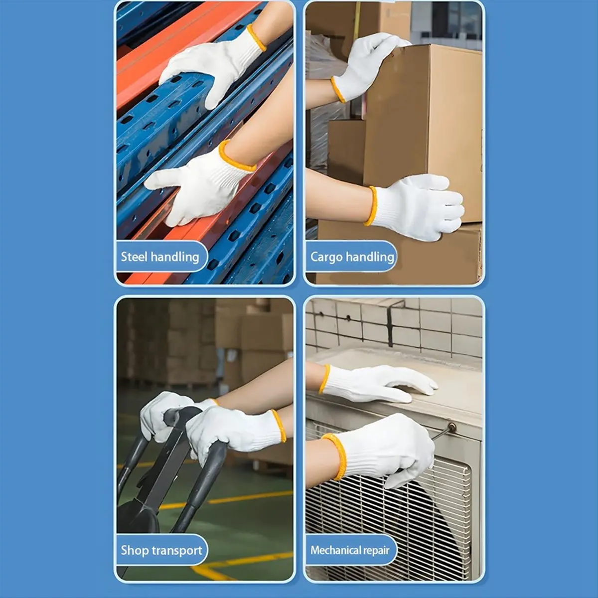 Unisex White Cotton Polyester Knitted Safety Gloves,Suitable for Gardening,Warehouse,Cooking Work-12 Pairs