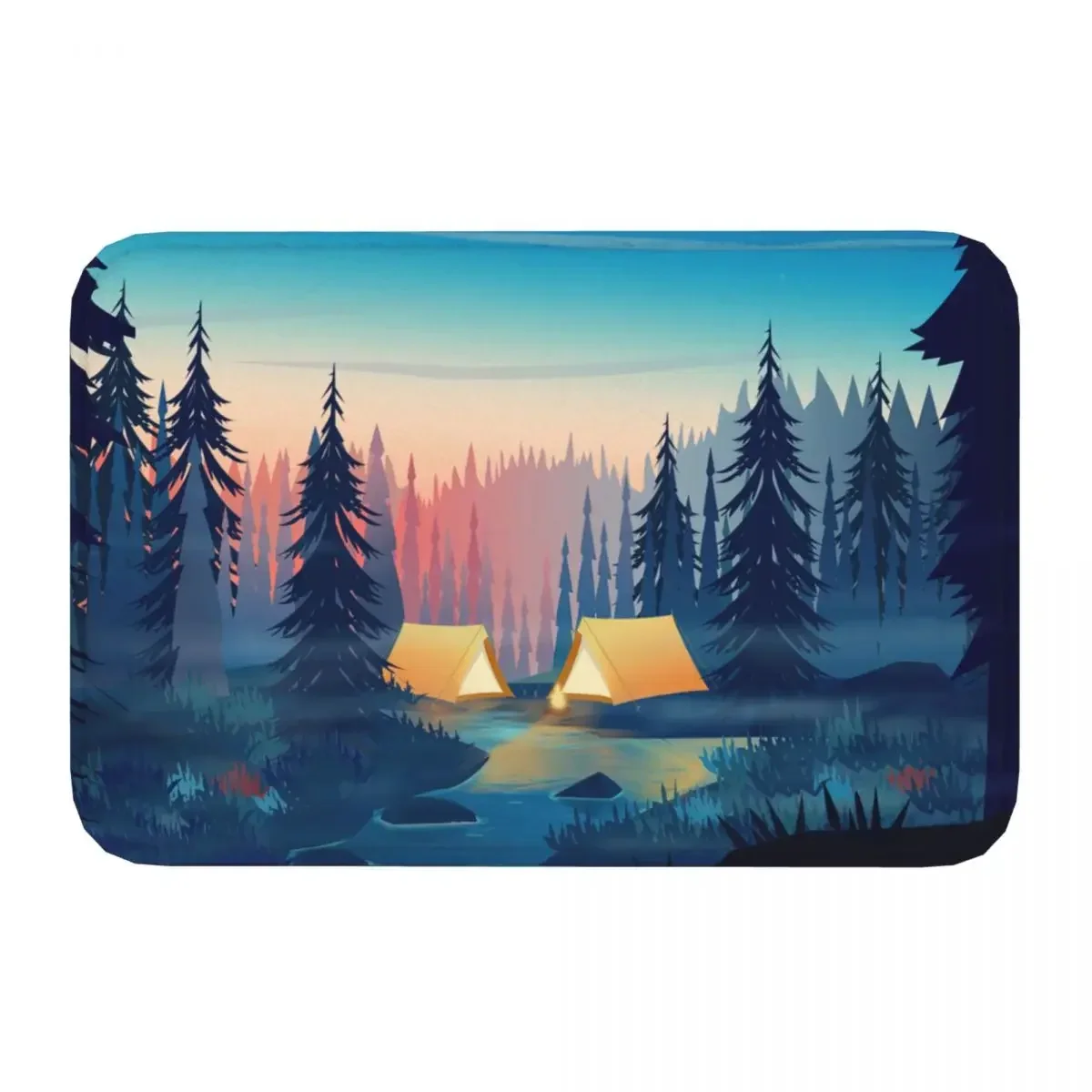 Non-slip Rug Doormat Kitchen Mat Camping Nature Sunrise River Night Sky Scenery Floor Carpet Bedroom Decor