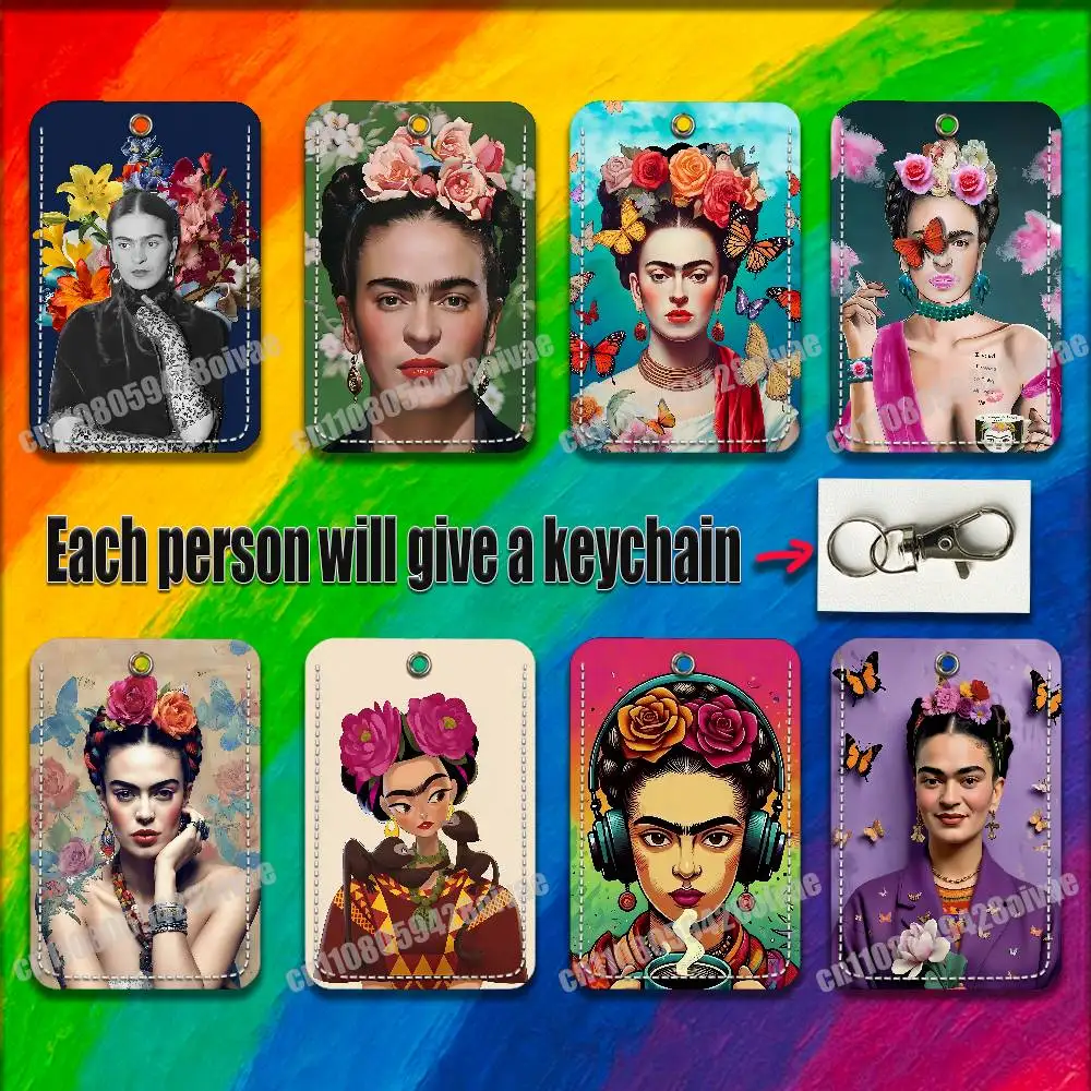 Fashion F-FridaS-S K-Kahlo For ID Clips Credit Bank Campus Card Holder Cover Decoration PU Leather Keychain