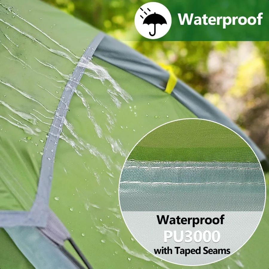 バックパッキング用1人用テント 軽量一人用ハイキングテント 天窓付き 防水レイヤー 地面通気孔 簡単設営 1M