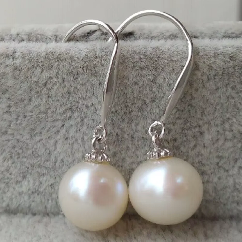 Hot Pearl Earrings AAAA 8-9mm Natural South Sea Round White Earrings 925s