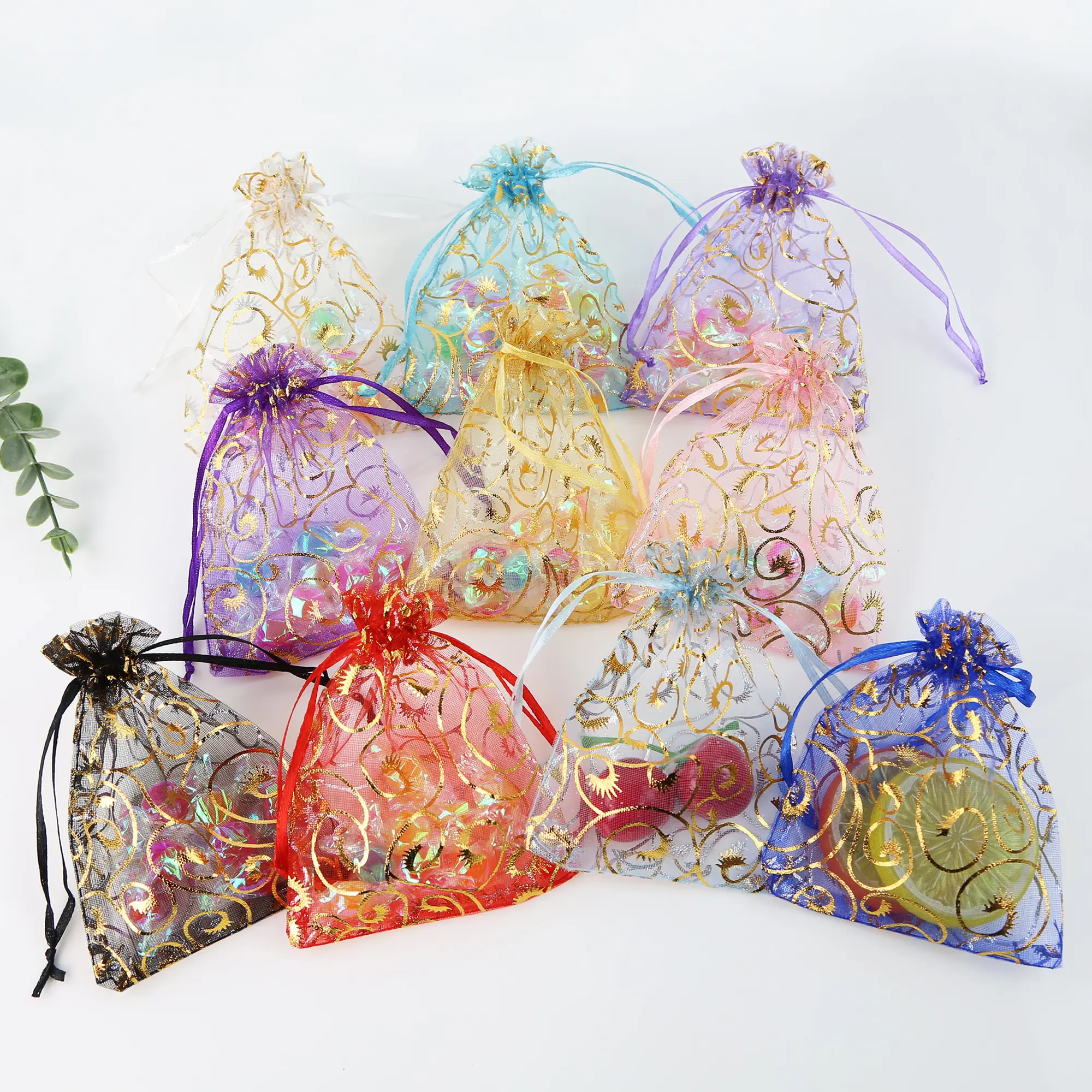 50 قطعة أكياس الأورجانزا رمش حقائب للهدايا أكياس شبكية صغيرة الحجم الرباط أكياس المجوهرات أكياس الهدايا الصغيرة لحقائب هدايا الزفاف