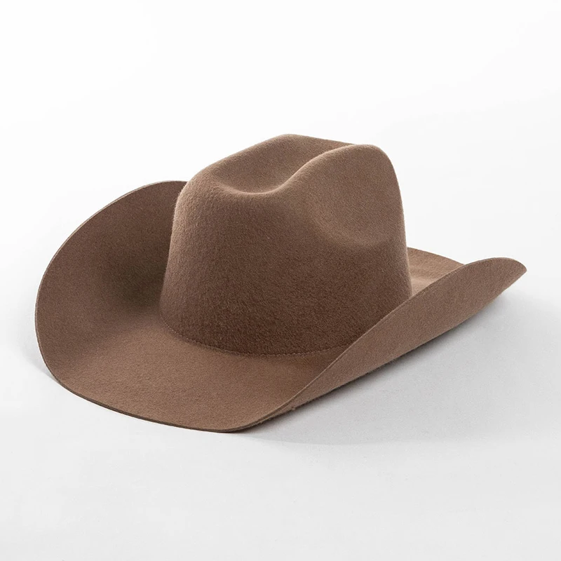 

100% Wool Curved-brimmed Western Cowboy Hat Solid Color Felt Fedora Hats Fascinator Women Men Party Dress Hats